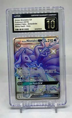CGC 10 PRISTINE Alolan Ninetales GX Hidden Fates SV53/SV94 Shiny Vault Pokemon - Image 1