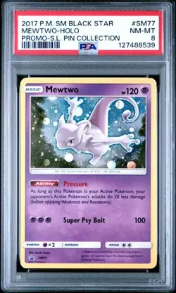 2017 POKEMON SM BLACK STAR PROMO SHINING LEGENDS PIN COLL MEWTWO-HOLO PSA 8 - Image 1