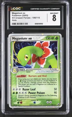 CGC 8 Meganium ex 2005 EX Unseen Forces 106/115 Holo Pokemon Card - Image 1