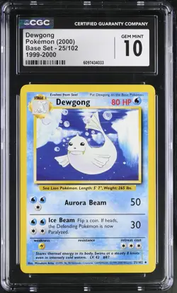 Pokemon Base Set Dewgong 25/102 1999-2000 4th Print UK Print CGC 10 GEM MINT - Image 1