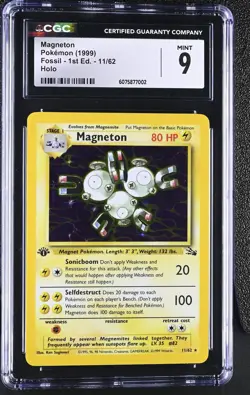 CGC 9 MINT Magneton 1999 Fossil 1st Edition 11/62 Holo Pokemon Card - Image 1