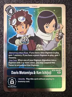 Digimon Card Game Davis Motomiya & Ken Ichijoji BT8-088 Rare NM - Image 1