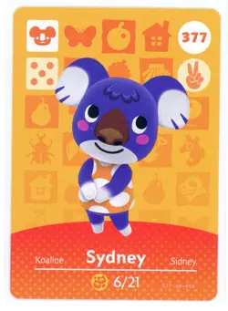 Sydney #377 - Amiibo Card - Animal Crossing Series 1 - Authentic Nintendo - Image 1