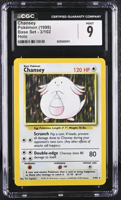 CGC 9 MINT Chansey 1999 Base Set 3/102 Holo Pokemon Card - Image 1