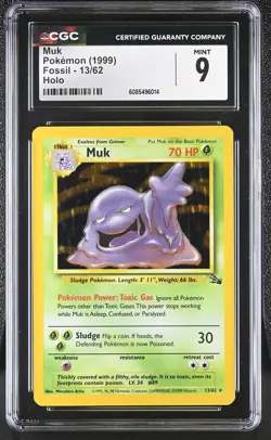 CGC 9 MINT Muk 1999 Fossil 13/62 Holo Pokemon Card - Image 1