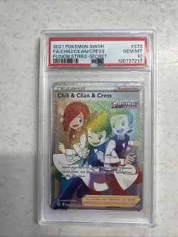 POKEMON SWSH FA/CHILI/CILAN/CRESS SECRET/RAINBOW ENGLISH FUSION STRIKE PSA 10 - Image 1
