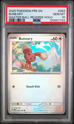 2025 Pokemon Prismatic Evolutions #083 Buneary Master Ball Reverse Holo PSA 10 - Image 1