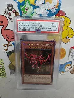 Yu-gi-oh! Stampede Slifer The Sky Dragon RA04-EN117 Platinum Secret PSA 9 Mint - Image 1