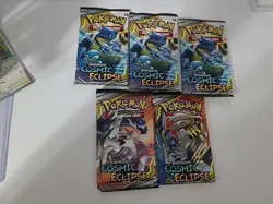 Pokemon Tcg Sun & Moon Cosmic Eclipse 5 Booster Pack Lot All 5 ! Factory Sealed 820650805899 - Image 2