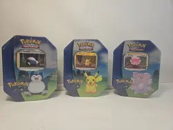 2022 Pokemon GO Tins Set of ALL 3 Pikachu Blissey Snorlax FACTORY SEALED!^ - Image 1