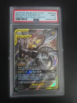 2019 Pokemon SM Black Star Pikachu & Zekrom Gx Promo Tag Tins SM168 PSA 9 - Image 1