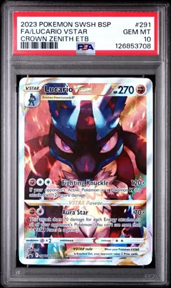 2023 Pokemon Lucario VSTAR SWSH291 Full Art Black Star Promo Crown Zenith PSA 10 - Image 1