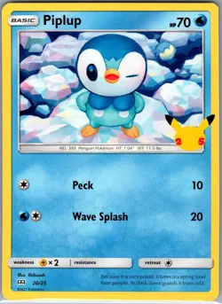 Piplup - 20/25 Non Holo McDonald's 25th Anniversary Promos - Pokemon Card - NM - Image 1