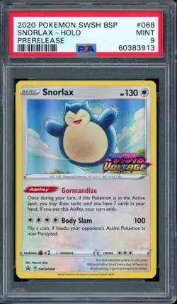 PSA 9 MINT Snorlax SWSH068 PRERELEASE Vivid Voltage PROMO Pokemon Card Game - Image 1