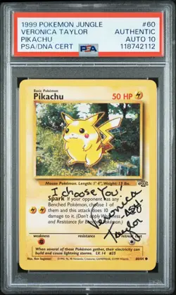 PSA Auto 10, 1999 Vintage Pokemon Jungle Pikachu, VERONICA TAYLOR SIGNED - Image 1