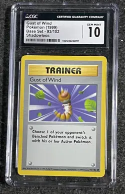 Pokemon CGC 10 GEM MINT Gust Of Wind Shadowless Base Set Original Card 93/102 - Image 1