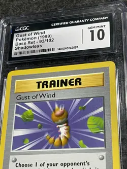 Pokemon CGC 10 GEM MINT Gust Of Wind Shadowless Base Set Original Card 93/102 - Image 3
