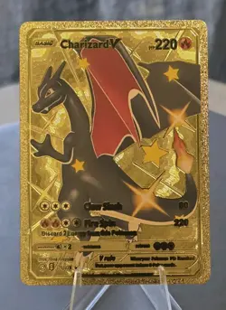 Pokemon Charizard V 220hp Gold Foil Fan Art Collector Card TCG - Image 1