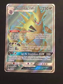 Tyranitar GX - 203/214 - Pokemon Lost Thunder Sun & Moon Full Art Creased HP - Image 1