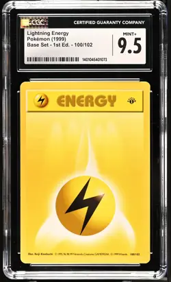 CGC 9.5 MINT+ Lightning Energy Base Set 1st Edition 100/102 Pokemon Card - Image 1