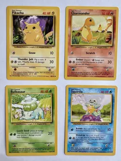 Pikachu Charmander Squirtle Bulbasaur Base Set TCG WOTC Starter Pokemon Cards LP - Image 1