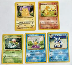 Pikachu Charmander Squirtle Ivysaur Wartortle Base Set Starter Pokemon Lot MP - Image 1