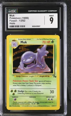 CGC 9 MINT Muk 1999 Fossil 13/62 Holo Pokemon Card - Image 1