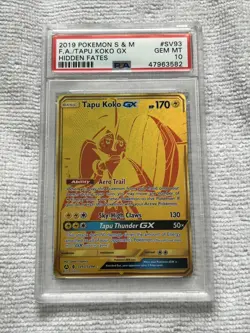 2019 Pokemon Sun & Moon Hidden Fates Tapu Koko GX SV93/SV94 PSA 10 Gem Mint - Image 1