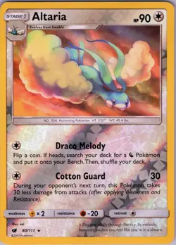 Altaria 80/111 Rare - Pokemon TCG SM: Crimson Invasion - Reverse Holo (NM) - Image 1