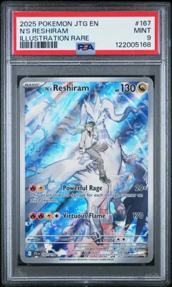 2025 POKEMON JTG EN-JOURNEY TOGETHER ILLUSTRATION RARE #167 N'S RESHIRAM PSA 9 - Image 1
