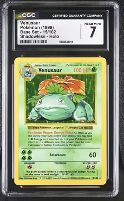 CGC 7 Venusaur 1999 Base Set 15/102 Shadowless Holo Pokemon Card - Image 1