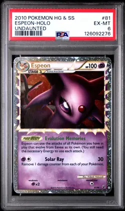 2010 POKEMON HEARTGOLD & SOULSILVER UNDAUNTED #81 ESPEON-HOLO PSA 6 - Image 1