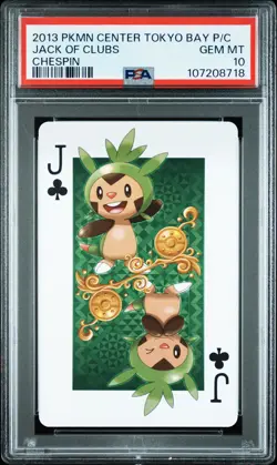 2013 POKEMON CENTER TOKYO BAY PLAYING CARDS CHESPIN JACK OF CLUBS PSA 10 - Image 1