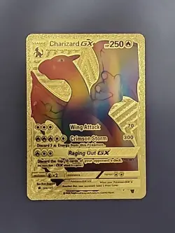 Pokemon Fan Art Charizard GX Rainbow 150/147 - 250HP Textured Gold Foil Card - Image 1
