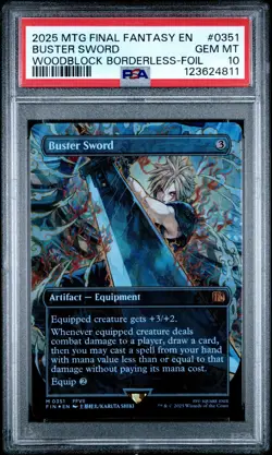 4811 Buster Sword 2025 MTG Final Fantasy #0351 Woodblock Foil PSA 10 - Image 1