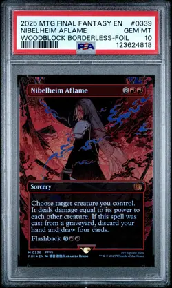 4818 Nibelheim Aflame 2025 MTG Final Fantasy #0339 Woodblock Foil PSA 10 - Image 1