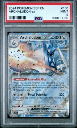 2024 POKEMON SSP EN-SURGING SPARKS #130 ARCHALUDON EX PSA 9 - Image 1