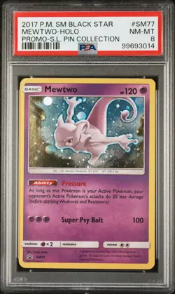 Mewtwo 2017 Pokemon SM Black Star Promo #SM77 Holo PSA 8 NM-MT - Image 1