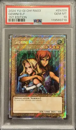 2024 PSA 10 YUGIOH RA03 BONANZA PLATINUM SECRET RARE GEMINI ELF 💎 - Image 1