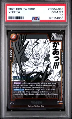 2025 DRAGON BALL SUPER CARD GAME FUSION WORLD MANGA BOOSTER 01 VEGETA PSA 10 - Image 1