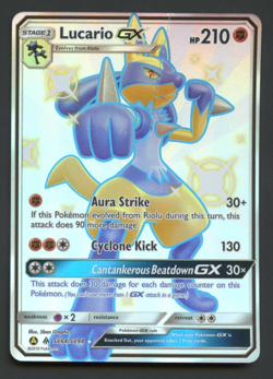 Lucario GX SV64/SV94 Hidden Fates Shiny Full Art Pokemon Card *DAMAGED - CUT* - Image 1