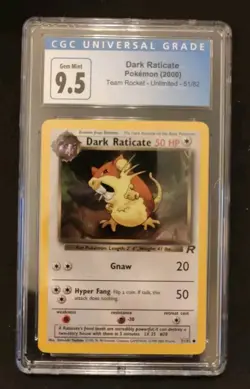 CGC 10 GEM MINT Pokemon Dark Raticate Team Rocket 51/82 Card - Image 1