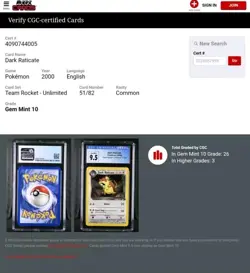 CGC 10 GEM MINT Pokemon Dark Raticate Team Rocket 51/82 Card - Image 3