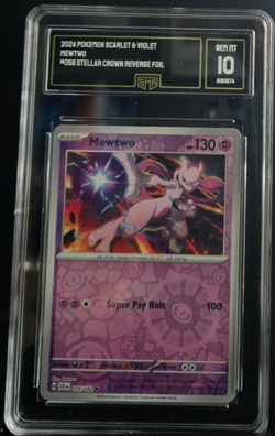 Mewtwo 059/142 Stellar Crown Reverse Foil Pokemon Scarlett & Violet GMA 10 - Image 1