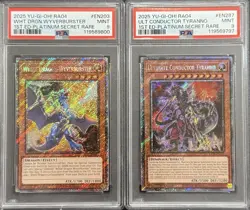 2025 PSA 9 YUGIOH RA04 PLATINUM SECRET RARE WHITE DRAGON & TYRANNO SET 💫 - Image 1