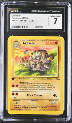 1999 POKEMON GRAVELER 1ST EDITION 37/62 FOSSIL CGC 7 NEAR MINT - Image 1
