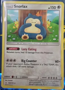 Pokemon TCG Snorlax Unbroken Bonds Holo Card 158/214 Rare - Image 1