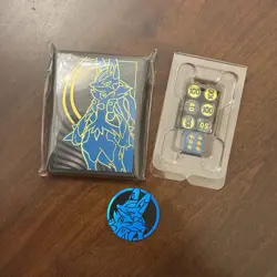 Pokemon Lucario Sleeves, Coin, and Dice from Mega Evolutions ETB - Image 1
