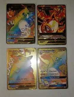 4 PCS Vmax Dx Gx Metal Gold Plated Card Collector Rare Shiny Rainbow Gold... - Image 3