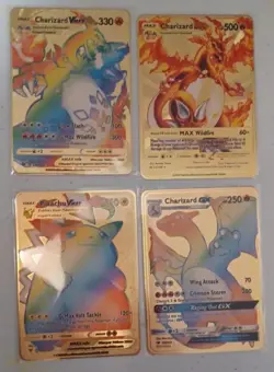 4 PCS Vmax Dx Gx Metal Gold Plated Card Collector Rare Shiny Rainbow Gold... - Image 4